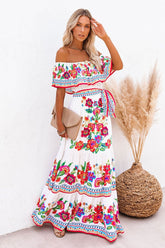 Robe longue tendance à épaules dénudées et imprimé Malamala